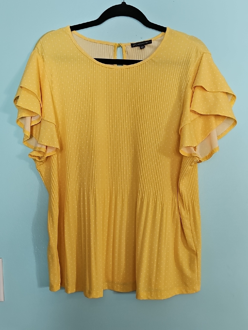 Adrianna Papell Yellow Polka Dot Pleated Blouse